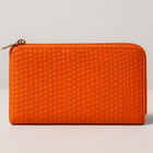Textured Orange Clutch Wallet – Stylish Zipper Pouch for Women