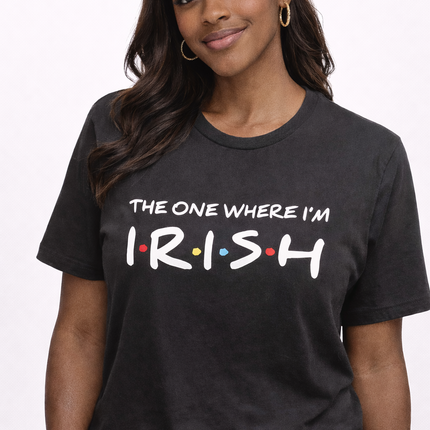“The One Where I’m Irish” Black T-Shirt – St. Patrick’s Day Graphic Tee | Unisex Cotton Shirt