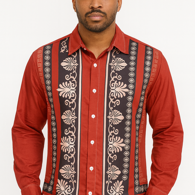 Men’s Light Green Patterned Shirt – Elegant Long Sleeve Button-Down