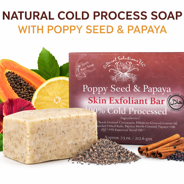 natural exfoliating soap with poppy seeds and papaya